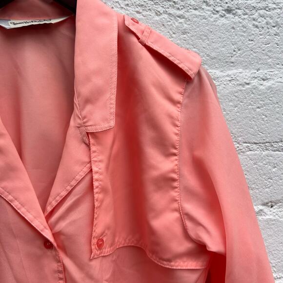 Vintage Diane Von Furstenberg Peach Button Down Blouse Size 8 - Picture 4 of 6